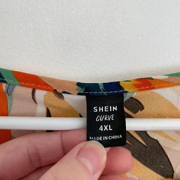 SHEIN CURVE Plus Size Abstract Flounce Sleeve Blouse Brushstroke Long Sleeve 4XL - Picture 6 of 13